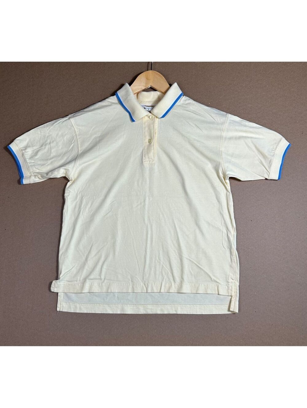 Talbots Vintage Cream Blue Trim Cotton Short Sleeve Polo Top Shirt Preppy Small